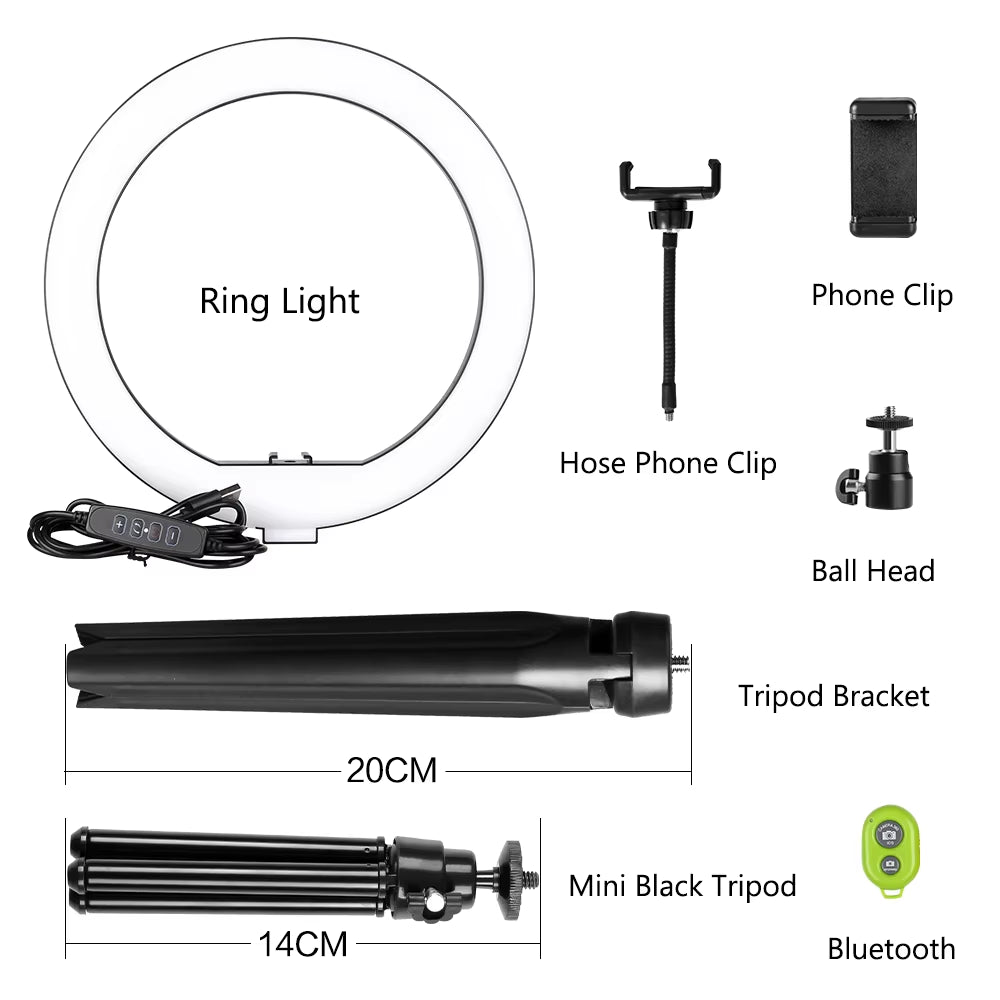 10Inch LED Ring Light Photography Selfie Ring Lighting with Tripod Stand for Smartphone Youtube Makeup Video Studio Ring Lamp