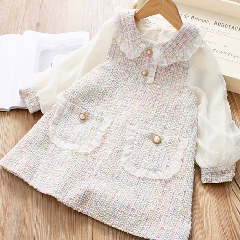 Cute Baby Girls Dresses Spring Autumn Puffle Sleeve Kids Princess Clothes Plaid Doll Collar Party Teens Wear for 6 8 10 12 Years