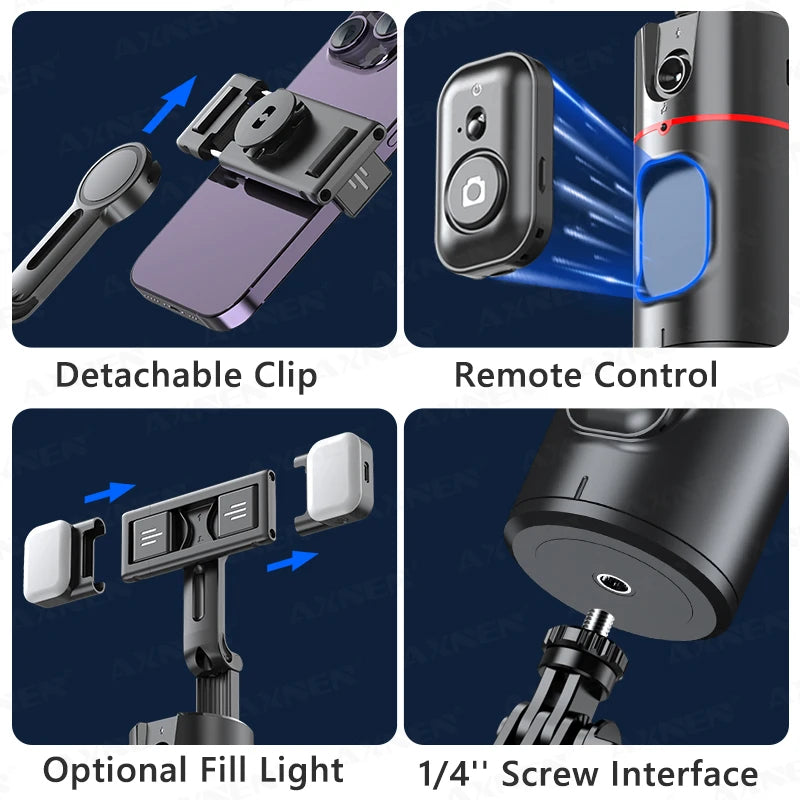 P02 360 Rotation Gimbal Stabilizer, Follow-Up Selfie Desktop Face Tracking Gimbal for Tiktok Smartphone Live,With Remote Shutter