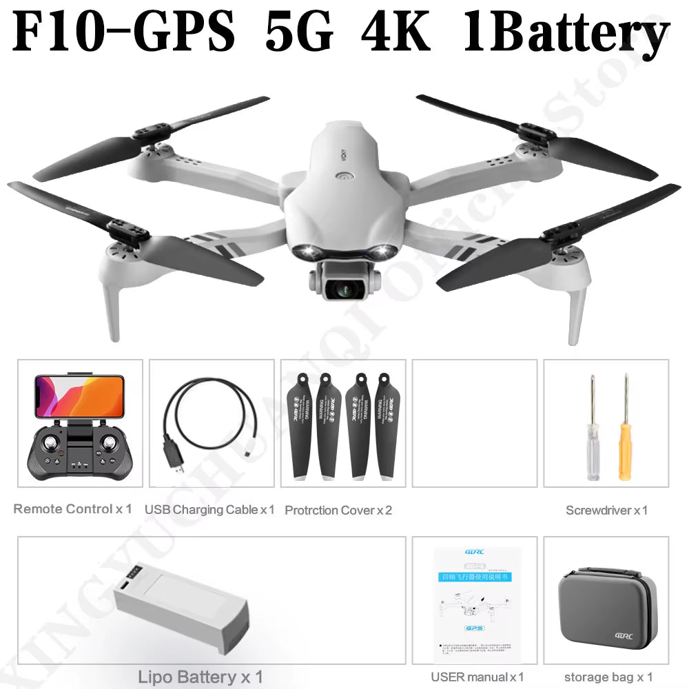 F10 Drone 4K HD Dual Camera GPS Wifi FPV Portable Foldable Quadcopter Helicopter RC Drone Toys with Camera