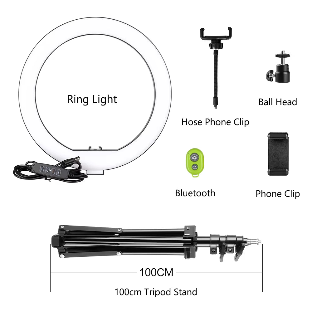 10Inch LED Ring Light Photography Selfie Ring Lighting with Tripod Stand for Smartphone Youtube Makeup Video Studio Ring Lamp