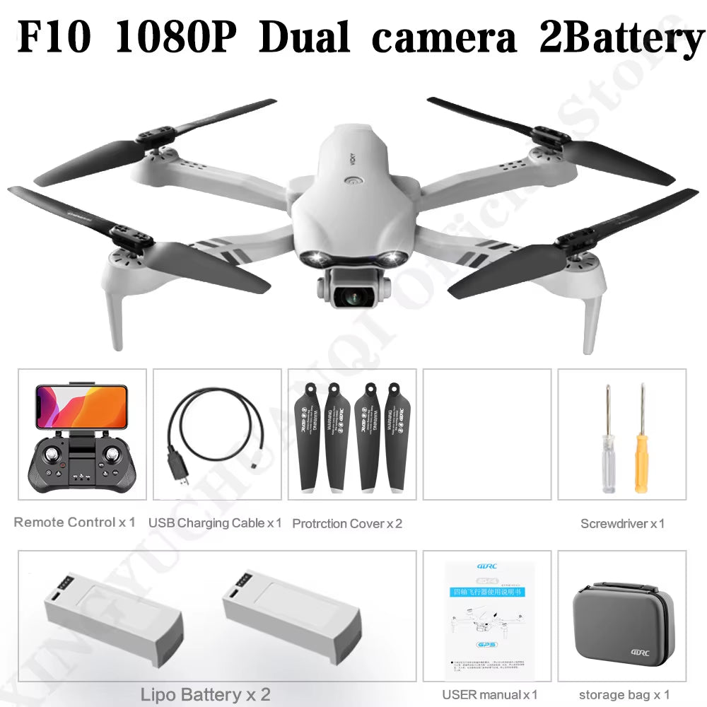 F10 Drone 4K HD Dual Camera GPS Wifi FPV Portable Foldable Quadcopter Helicopter RC Drone Toys with Camera