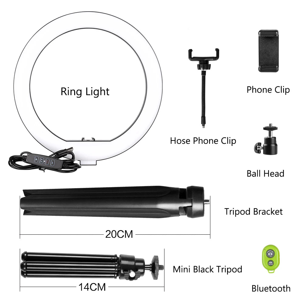 10Inch Mini Selfie LED Video Ring Light Lamp with Table Tripod for Youtube Phone Live Photo Photography Studio