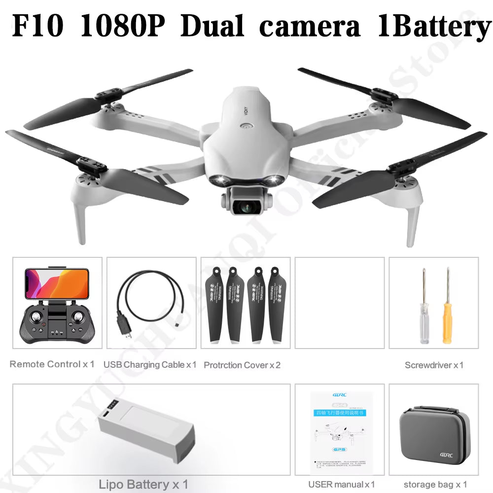 F10 Drone 4K HD Dual Camera GPS Wifi FPV Portable Foldable Quadcopter Helicopter RC Drone Toys with Camera