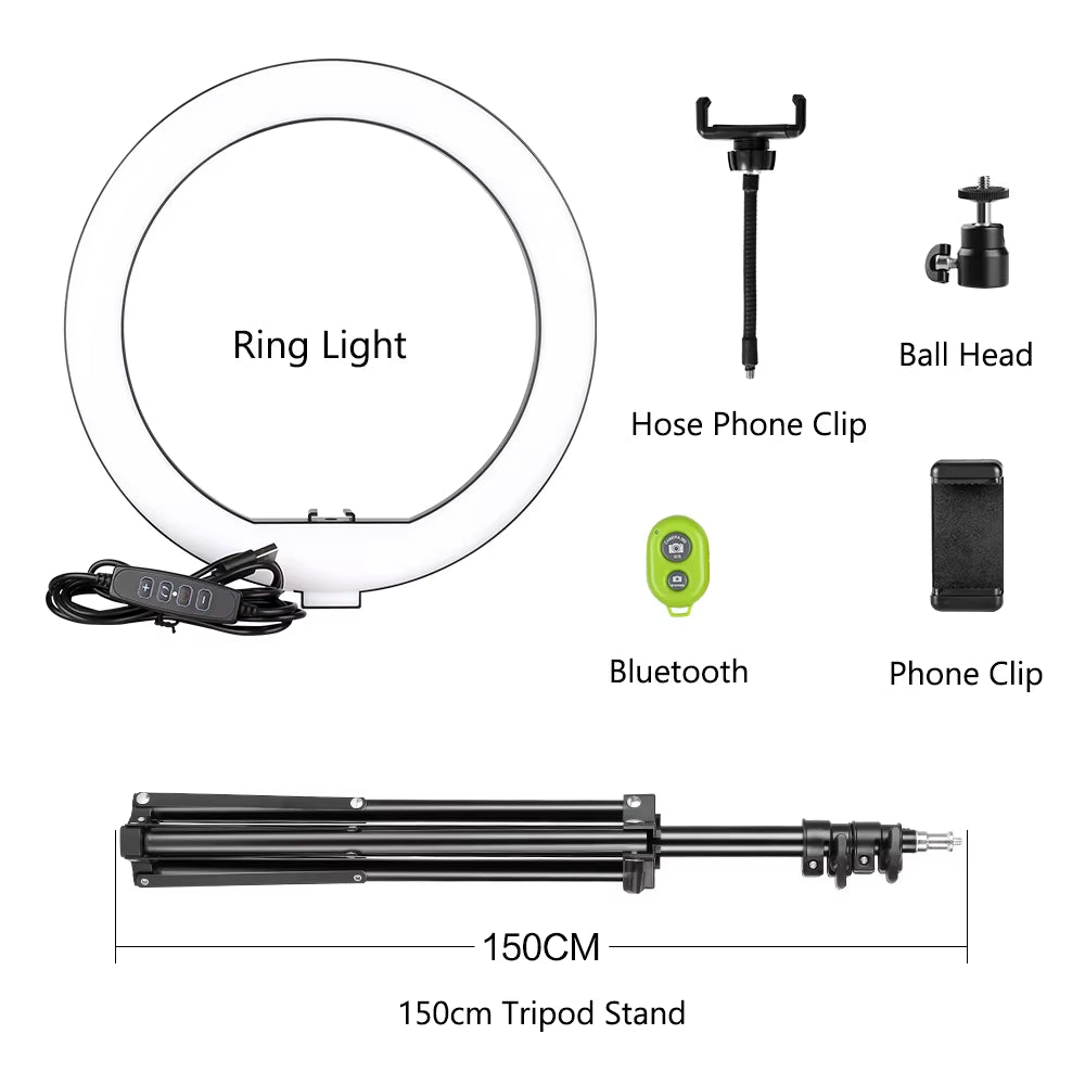 10Inch LED Ring Light Photography Selfie Ring Lighting with Tripod Stand for Smartphone Youtube Makeup Video Studio Ring Lamp