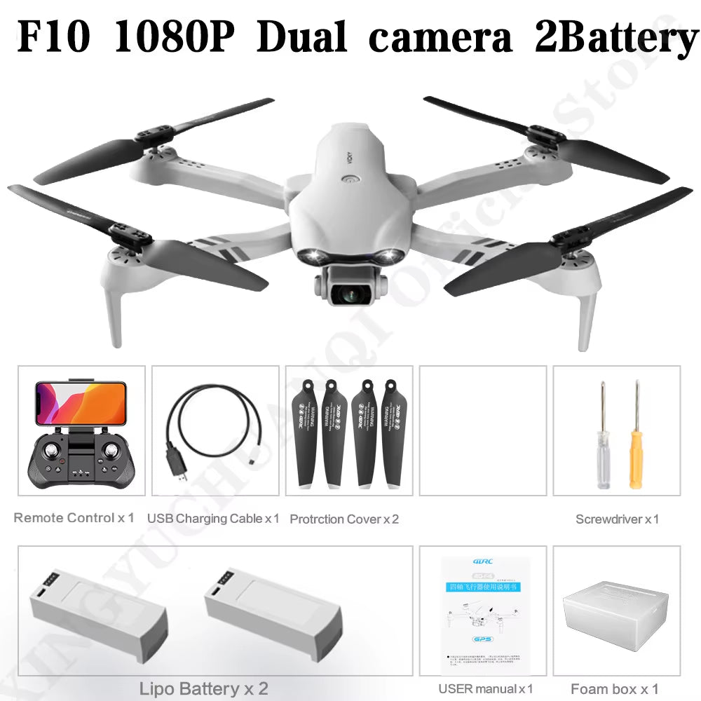 F10 Drone 4K HD Dual Camera GPS Wifi FPV Portable Foldable Quadcopter Helicopter RC Drone Toys with Camera