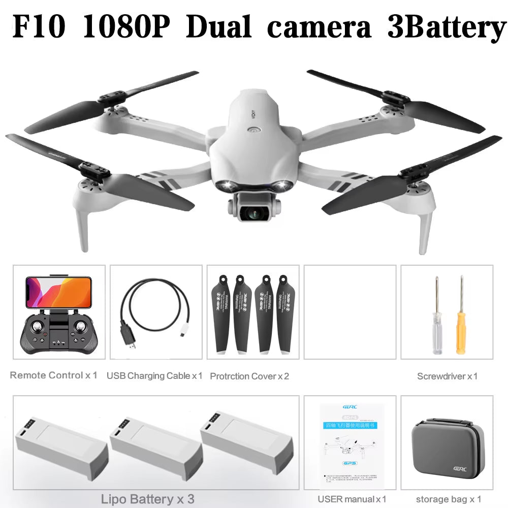 F10 Drone 4K HD Dual Camera GPS Wifi FPV Portable Foldable Quadcopter Helicopter RC Drone Toys with Camera