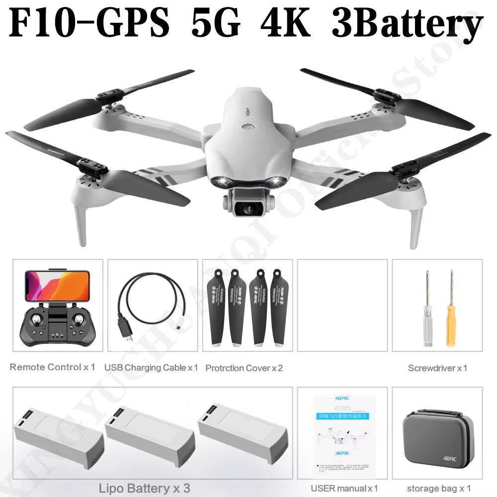 F10 Drone 4K HD Dual Camera GPS Wifi FPV Portable Foldable Quadcopter Helicopter RC Drone Toys with Camera