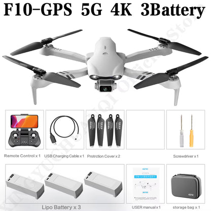 F10 Drone 4K HD Dual Camera GPS Wifi FPV Portable Foldable Quadcopter Helicopter RC Drone Toys with Camera