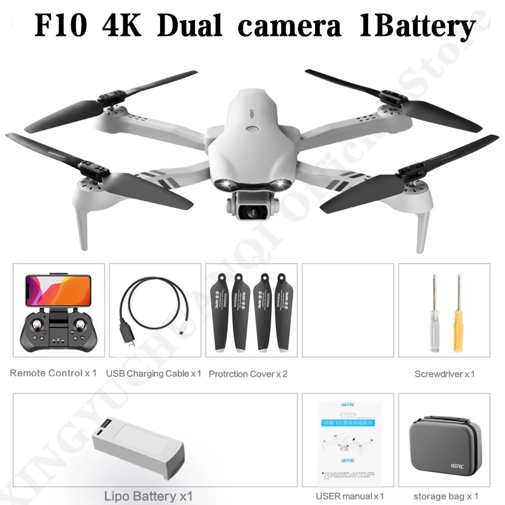 F10 Drone 4K HD Dual Camera GPS Wifi FPV Portable Foldable Quadcopter Helicopter RC Drone Toys with Camera