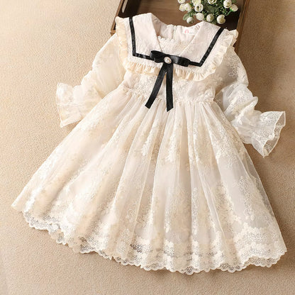 Cute Baby Girls Dresses Spring Autumn Puffle Sleeve Kids Princess Clothes Plaid Doll Collar Party Teens Wear for 6 8 10 12 Years