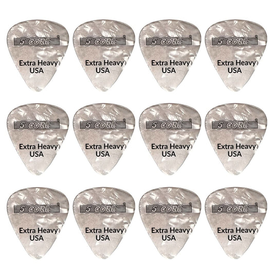 5Core Guitar Picks 1.2Mm Celluloid Extra Heavy Gauge Pick - Acoustic Electric Bass Guitars WHITE