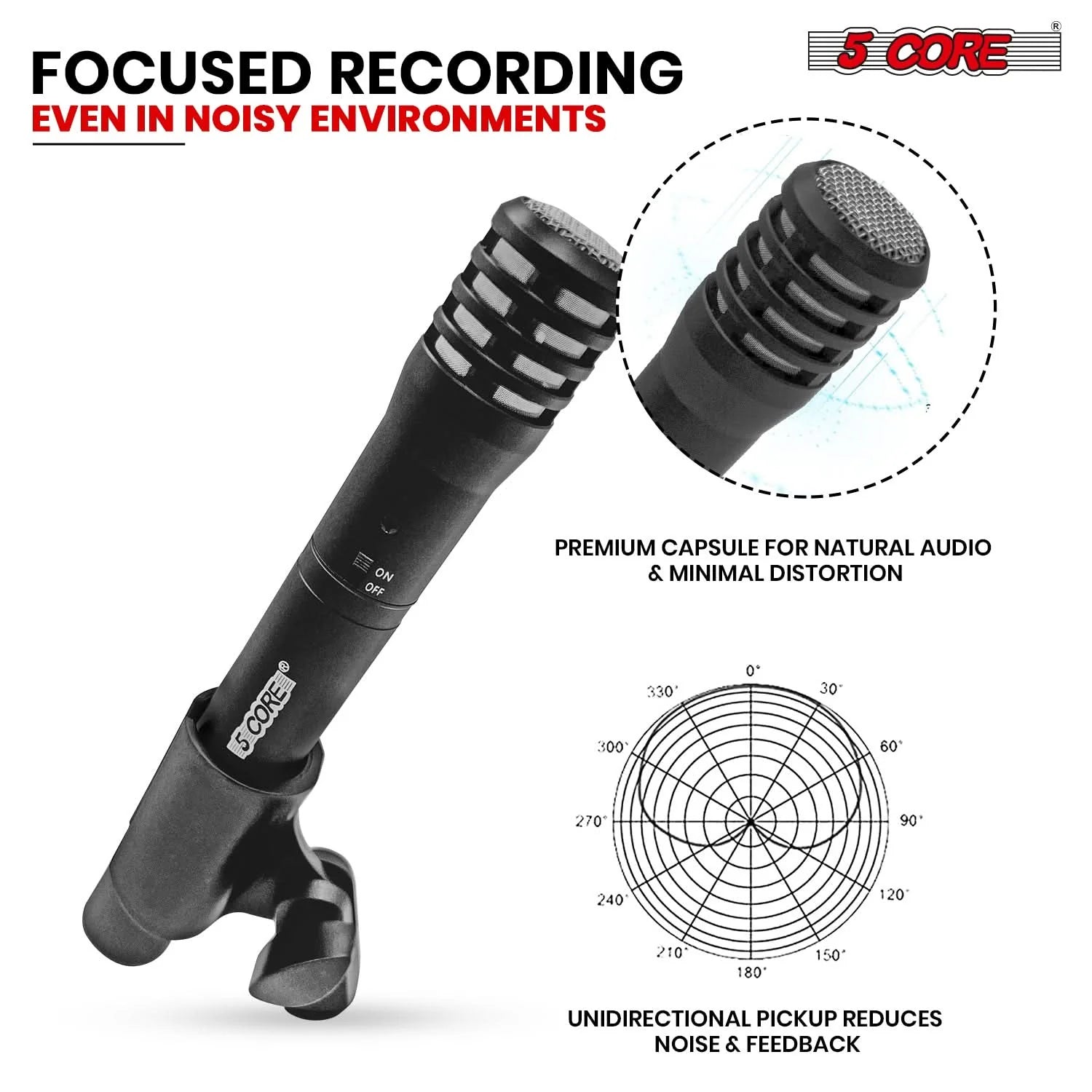 5Core Instrument Microphone Professional XLR Cardioid Pencil Stick Condenser Mic Black