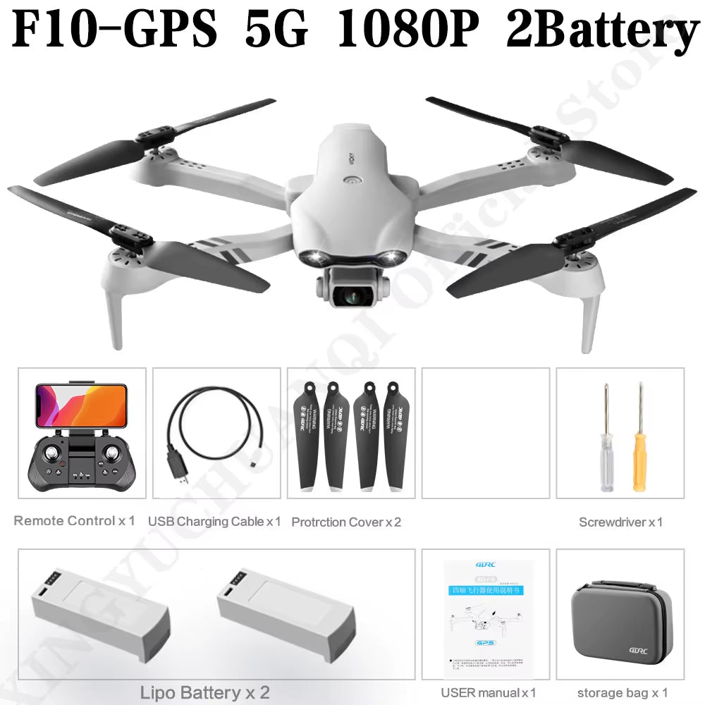 F10 Drone 4K HD Dual Camera GPS Wifi FPV Portable Foldable Quadcopter Helicopter RC Drone Toys with Camera