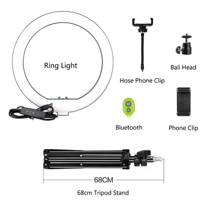 10Inch LED Ring Light Photography Selfie Ring Lighting with Tripod Stand for Smartphone Youtube Makeup Video Studio Ring Lamp