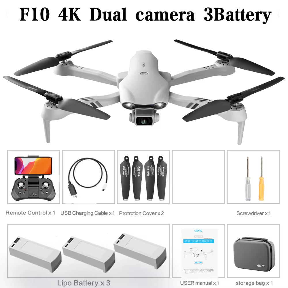 F10 Drone 4K HD Dual Camera GPS Wifi FPV Portable Foldable Quadcopter Helicopter RC Drone Toys with Camera