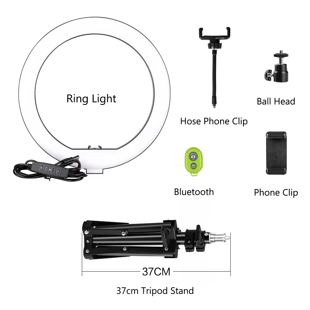 10Inch LED Ring Light Photography Selfie Ring Lighting with Tripod Stand for Smartphone Youtube Makeup Video Studio Ring Lamp