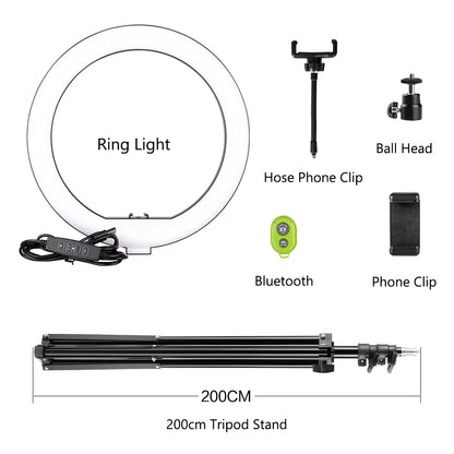 10Inch LED Ring Light Photography Selfie Ring Lighting with Tripod Stand for Smartphone Youtube Makeup Video Studio Ring Lamp