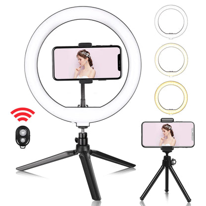 10Inch Mini Selfie LED Video Ring Light Lamp with Table Tripod for Youtube Phone Live Photo Photography Studio