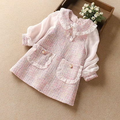 Cute Baby Girls Dresses Spring Autumn Puffle Sleeve Kids Princess Clothes Plaid Doll Collar Party Teens Wear for 6 8 10 12 Years