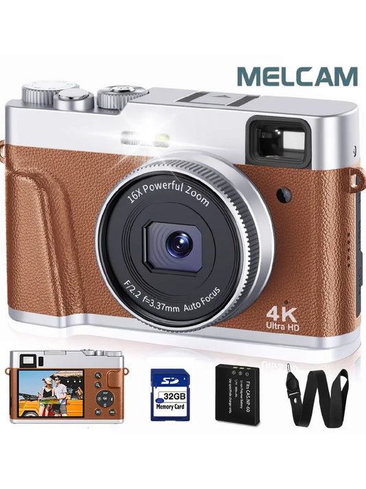 4K Digital Camera Auto Focus 48MP Vlogging Camera for Youtube and Anti-Shake Video Camera with Viewfinder Flash & Dial (Brown)