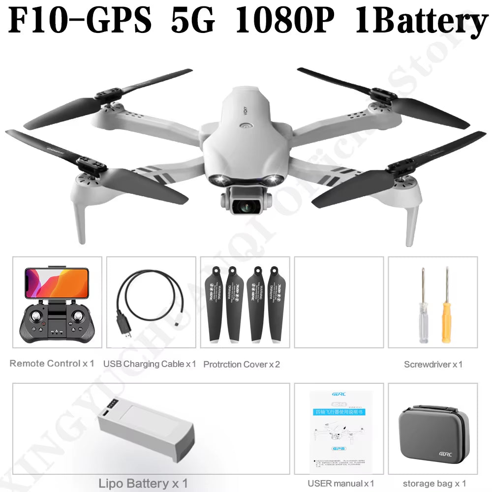 F10 Drone 4K HD Dual Camera GPS Wifi FPV Portable Foldable Quadcopter Helicopter RC Drone Toys with Camera